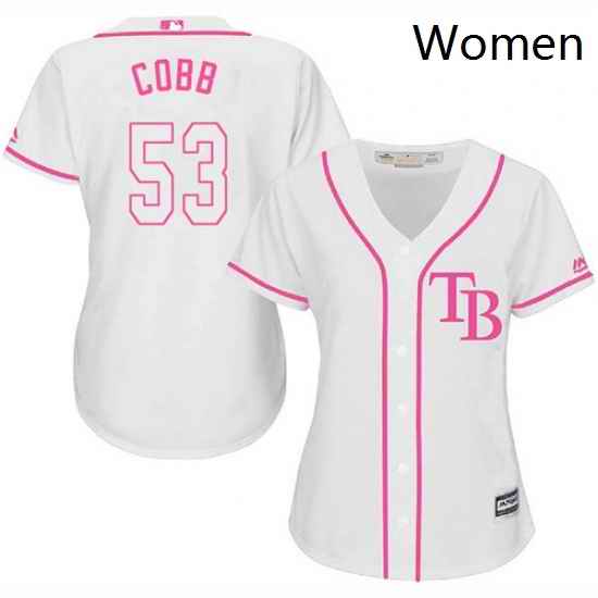 Womens Majestic Tampa Bay Rays 53 Alex Cobb Replica White Fashion Cool Base MLB Jersey